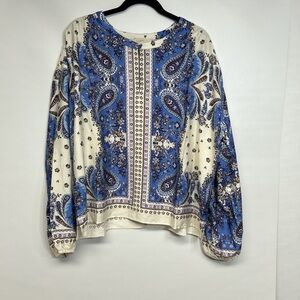 LOFT Blue and Cream Floral Pattern Top